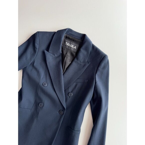 Aritzia TALULA Navy Blue Wool Twill Double Breasted Peak Lapel Blazer, Size 2 - Picture 6 of 15